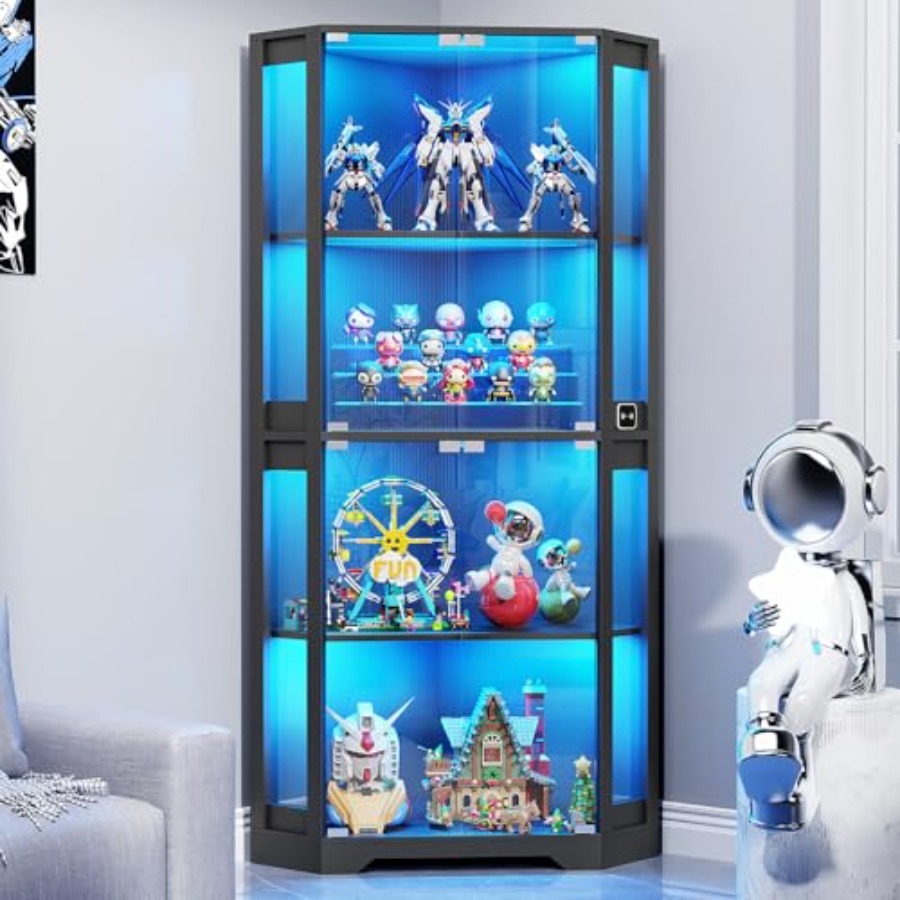 Glass Cabinet Display - Lighted Corner Display Cabinet with Glass