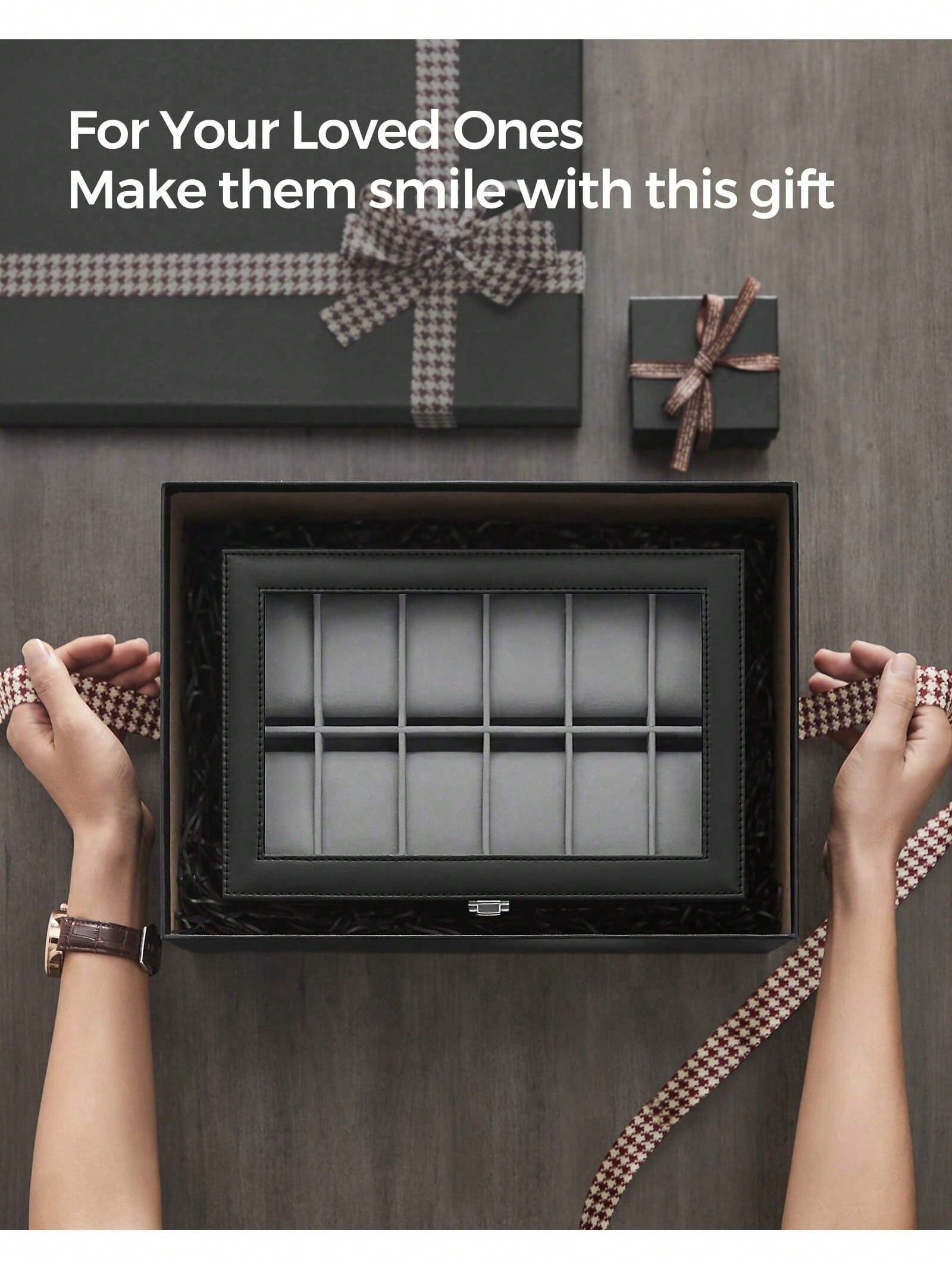 12-Slot Lockable Watch Box wit - Glass Cabinet Display 评论和价格