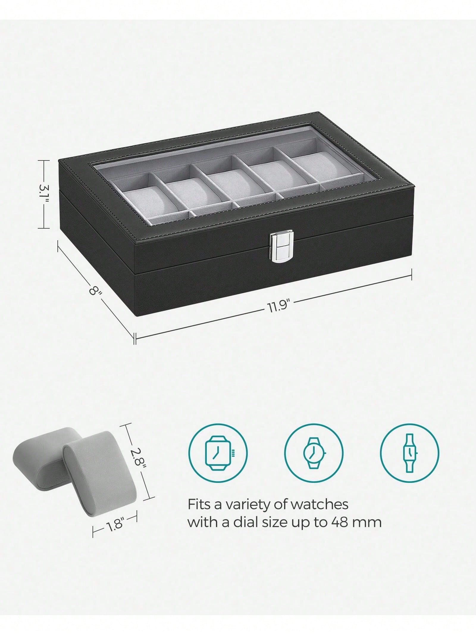 12-Slot Lockable Watch Box wit - Glass Cabinet Display 评论和价格