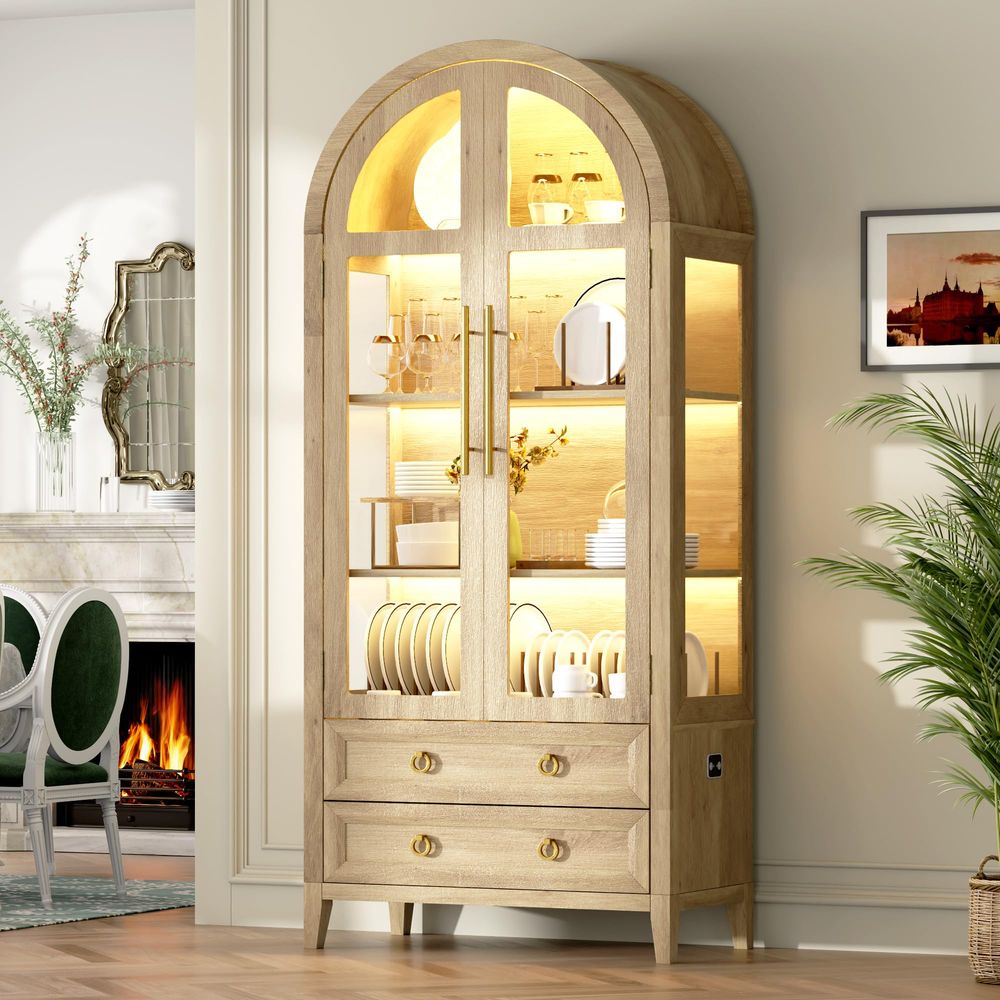 71 Arched Curio Cabinet with G - Glass Cabinet Display 评论和价格