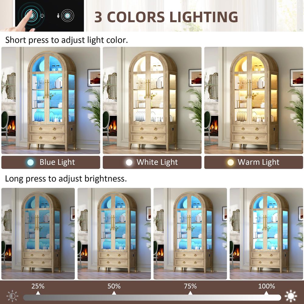 71 Arched Curio Cabinet with G - Glass Cabinet Display 评论和价格