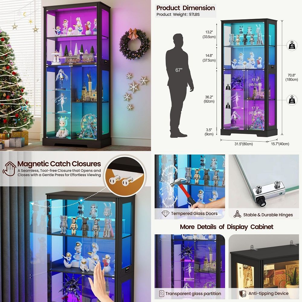 Lighted Corner Display Curio C - Glass Cabinet Display 评论和价格