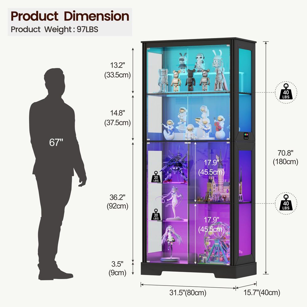 Lighted Corner Display Curio C - Glass Cabinet Display 评论和价格