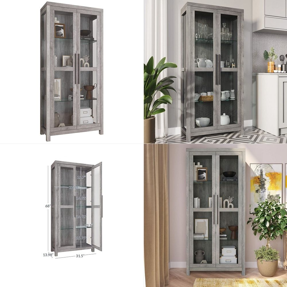 Glass Display Cabinet, Tall Cu - Glass Cabinet Display 评论和价格