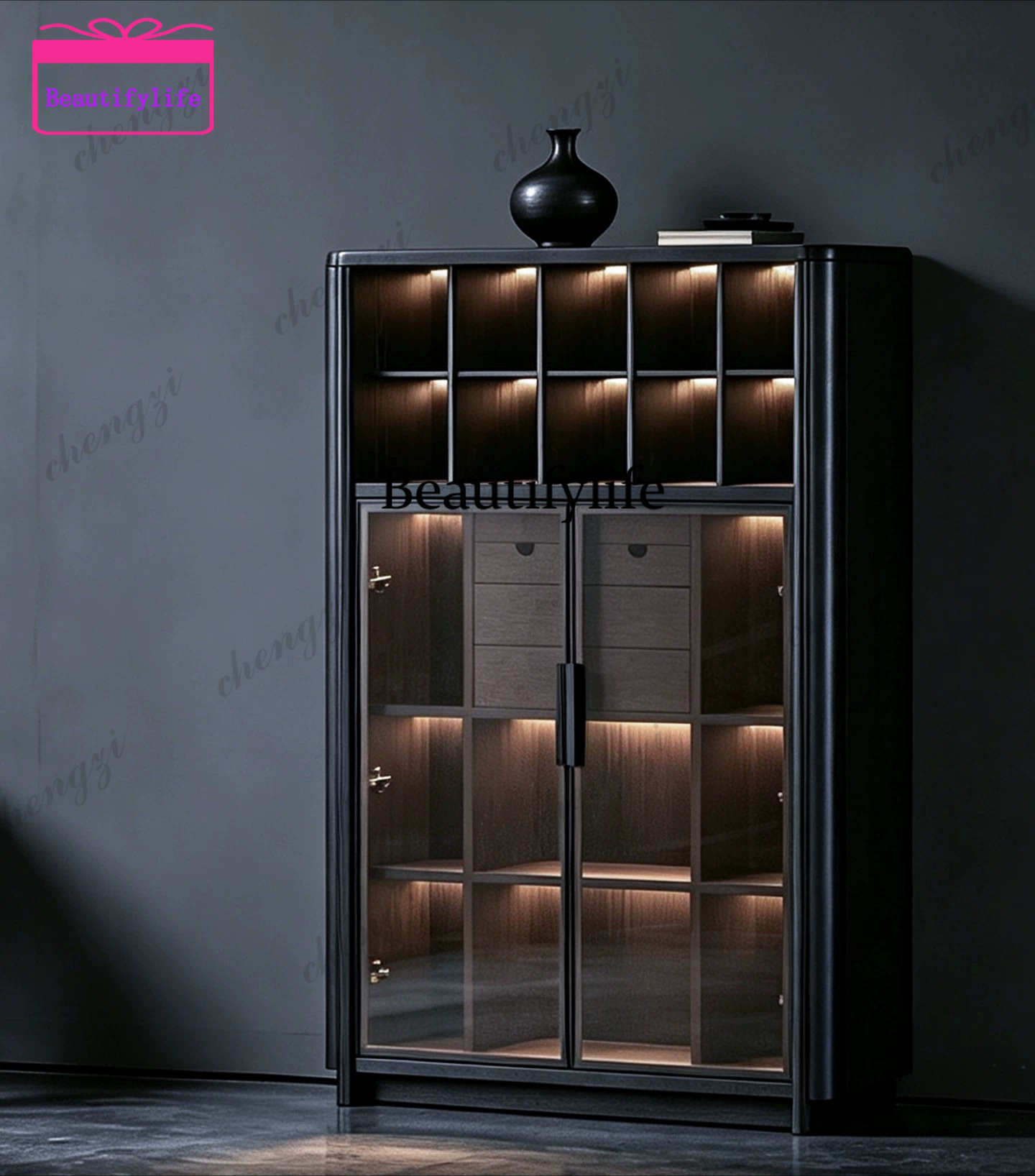a55 Italian minimalist solid w - Glass Cabinet Display 评论和价格