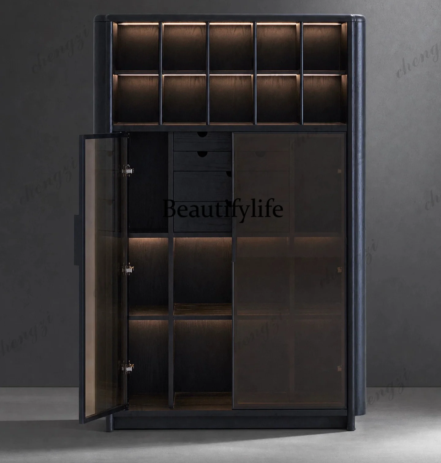 a55 Italian minimalist solid w - Glass Cabinet Display 评论和价格
