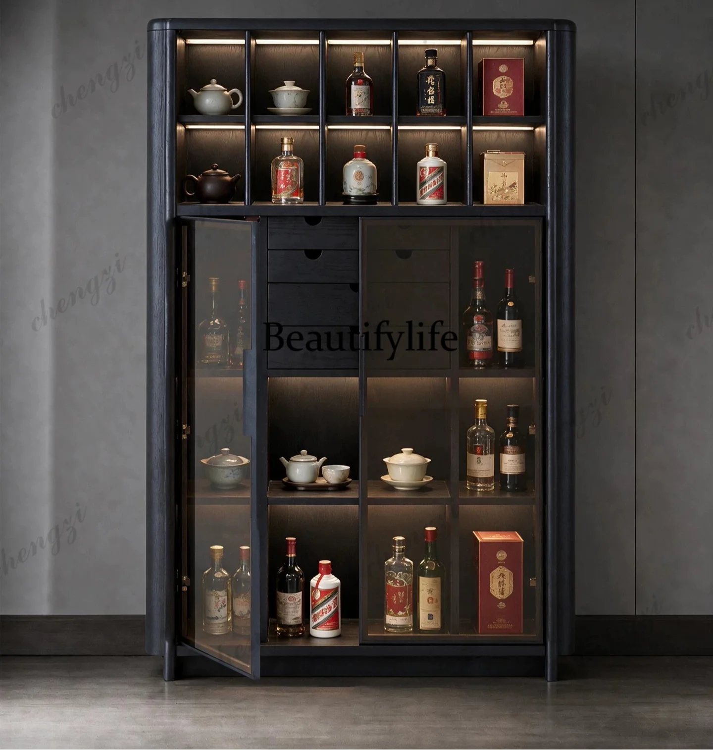 a55 Italian minimalist solid w - Glass Cabinet Display 评论和价格