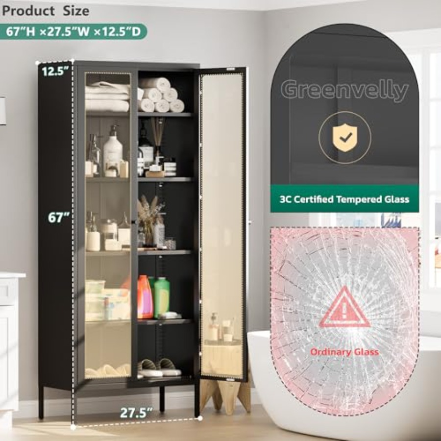 67 Metal Display Cabinet with  - Glass Cabinet Display 评论和价格